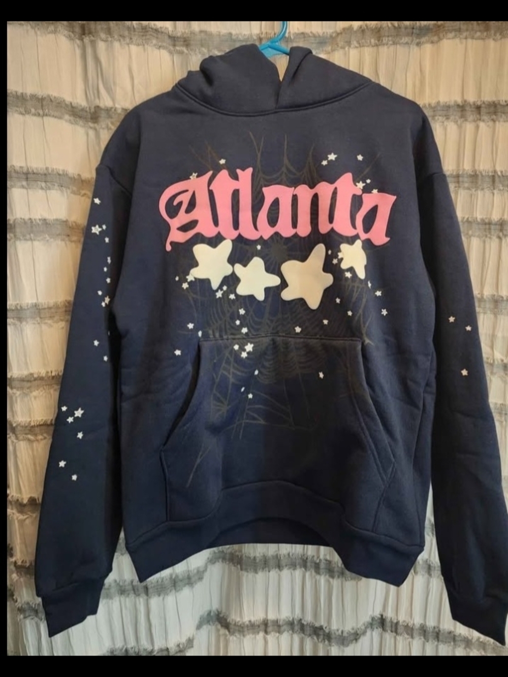 Adams Navy Hoodie with Pink Logo and Cream Star Details